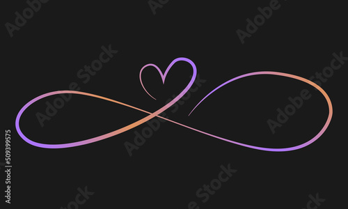 Love heart In the sign of infinity. Sign on postcard to Valentines day, wedding print. Vector calligraphy and lettering illustration isolated on a white background