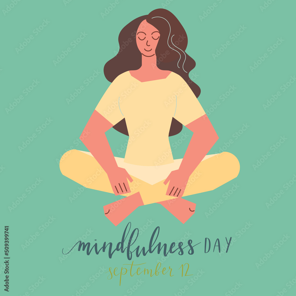 Mindfulness Day September 12 hand written lettering illustration postcard template