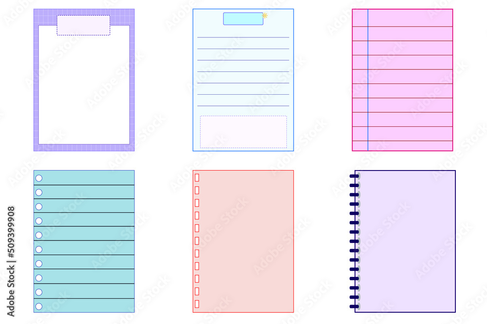 collection of blank cute paper templates printable striped note, planner,  journal, reminder, note, checklist, memo, writing pad. cute, simple, and  printable Stock Vector
