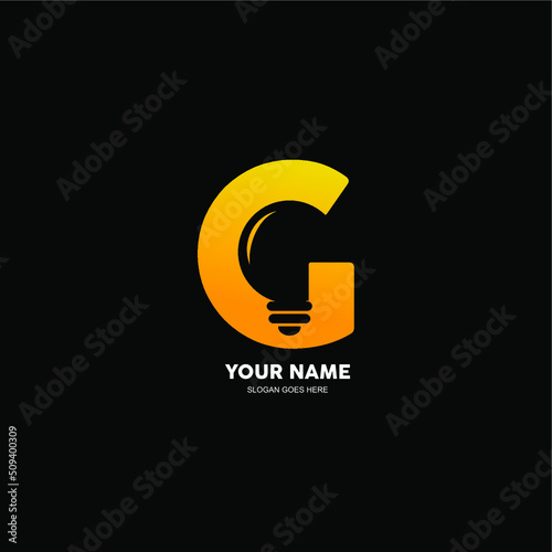 letter G logo and light bulb. vector illustration of letter G with space negative concept lamp