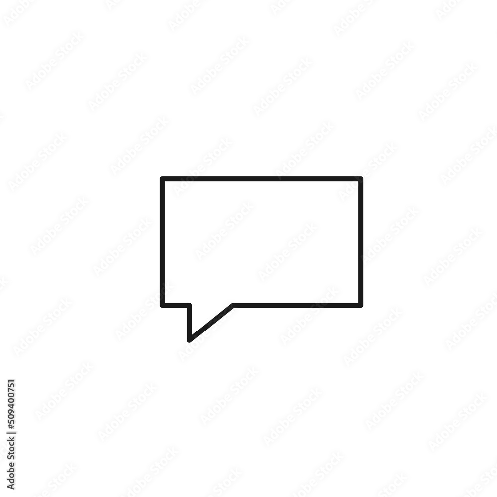 Black and white simple sign. Monochrome minimalistic illustration suitable for apps, books, templates, articles etc. Vector line icon of rectangle speech bubble