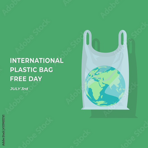 international plastic bag free day vector, flat design premium illustration, illustration of planet earth put in a plastic bag