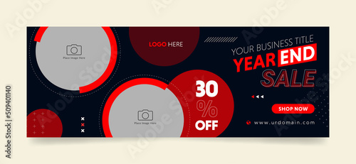 Year end sale facebook cover, web ad banner template. sale banners with product photo places. creative layout black background for any promotion or campaign photo