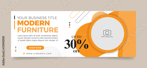 01modern furniture business facebook cover, web ad banner template. sale banners with photo place. creative layout orange shape and text design