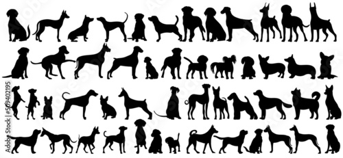 dogs set silhouette on white background, isolated, vector