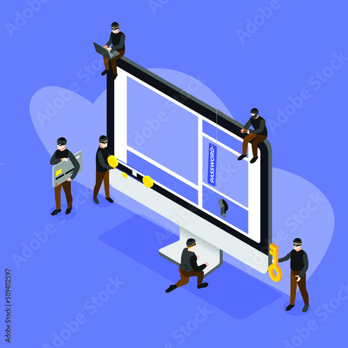 Stealing password on internet isometric 3d vector illustration concept for banner, website, illustration, landing page, flyer, etc.