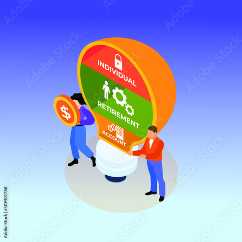 IRA - Individual Retirement Account isometric 3d vector illustration concept for banner, website, illustration, landing page, flyer, etc.