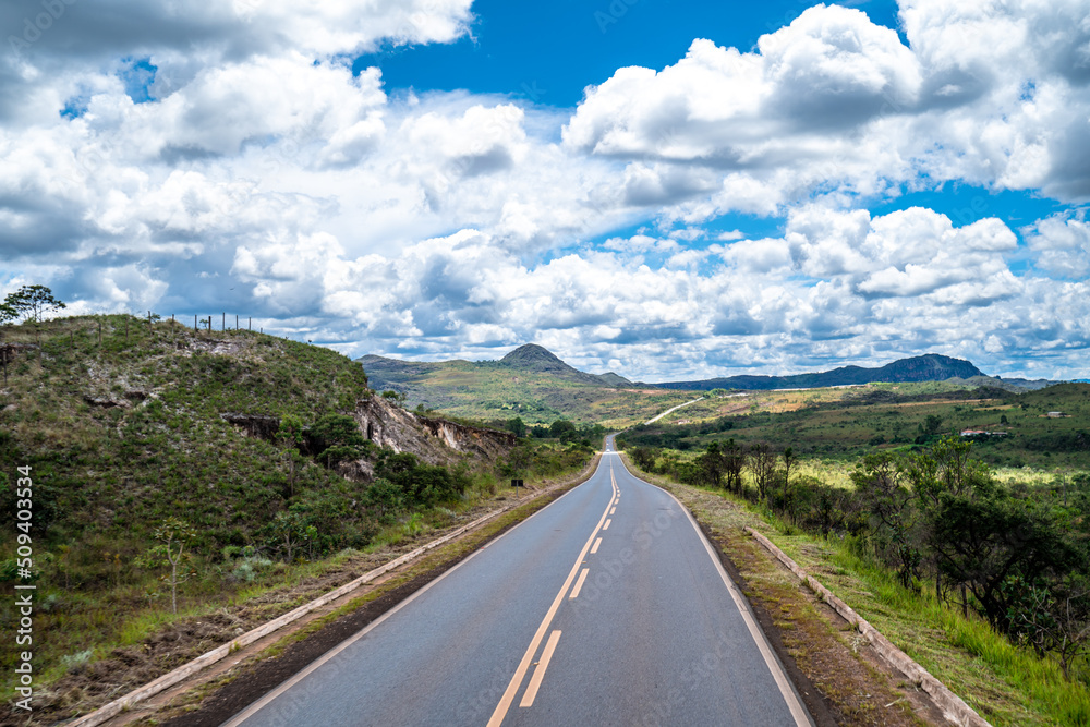 open asphalt road in Brazilian nature in South America