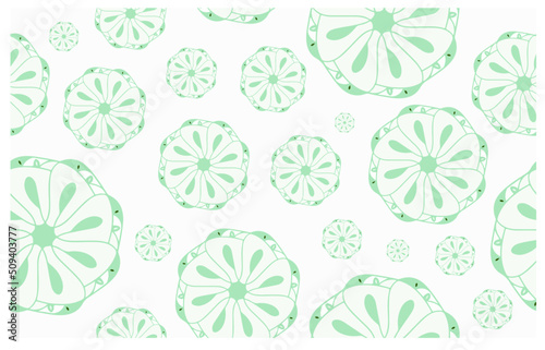 Ethnic motifs in pastel green.  Mandala seamless pattern. Beautiful paper background. Circle shapes. Warm colour set. Fabric pattern