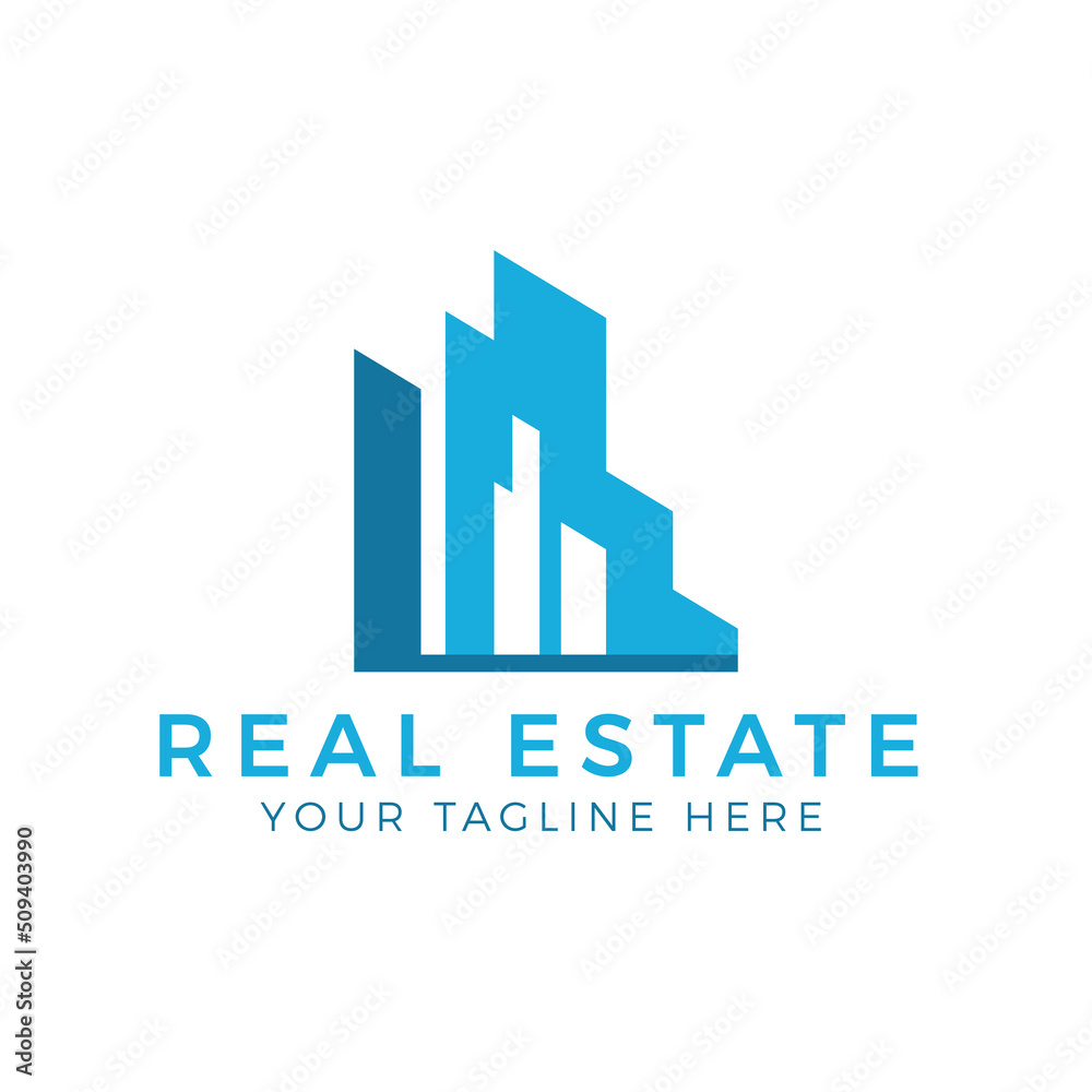 Creative real estate, blue building design, Style home logo template