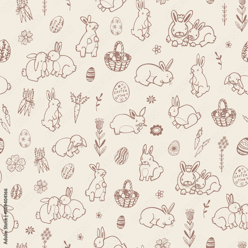 Easter rabbit, egg, vector seamless pattern