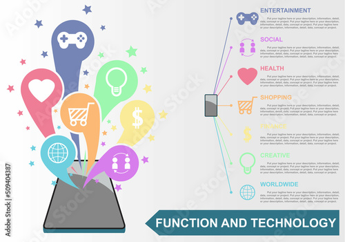 Infographics Function And Technology With Smartphone Online - Vector