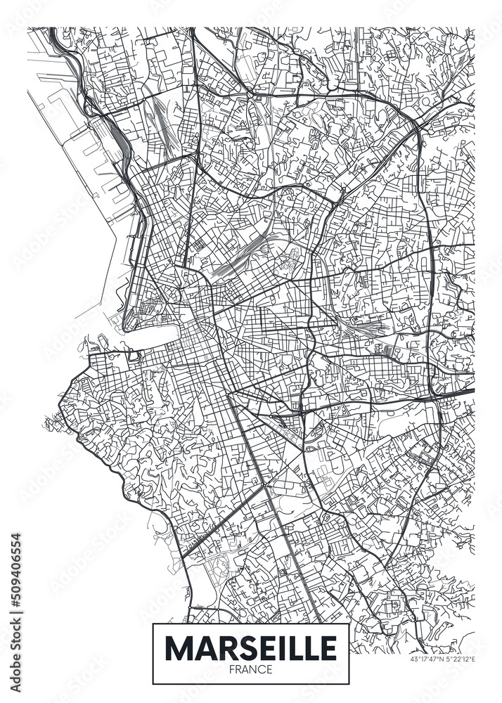 Obraz premium City map Marseille, travel vector poster design