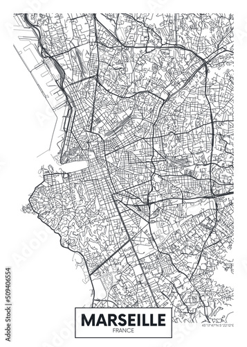 City map Marseille, travel vector poster design