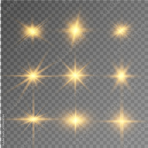 Set of bright beautiful stars. Light effect Bright Star. Beautiful light for illustration. Christmas star. White sparks sparkle with a special light. Vector sparkles on transparent background  © NAUM