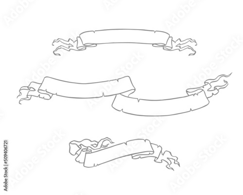 White ribbons with outline, ancient scrolls, place for header, vector graphic