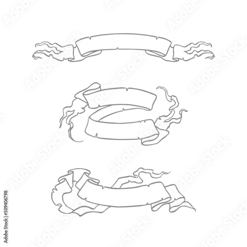 White ribbons with outline, ancient scrolls, place for header, vector graphic