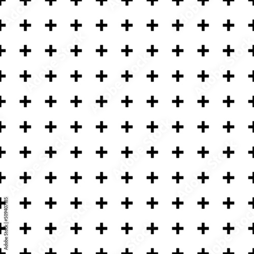 Square seamless background pattern from geometric shapes. The pattern is evenly filled with big black plus symbols. Vector illustration on white background