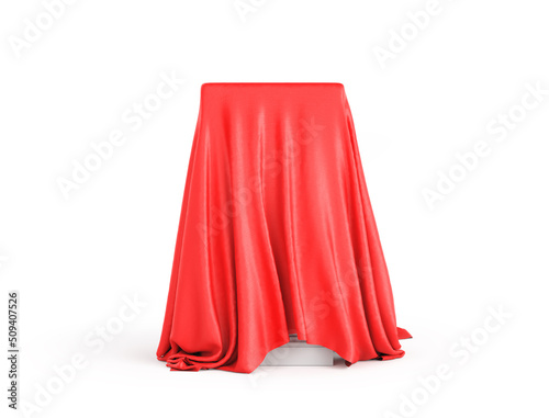 Pedestal with cloth on a white background. 3d illustration