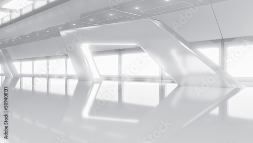 Abstract Futuristic empty room. Sci-Fi hi tech Corridor With light. Future Technology concept. 3d rendering