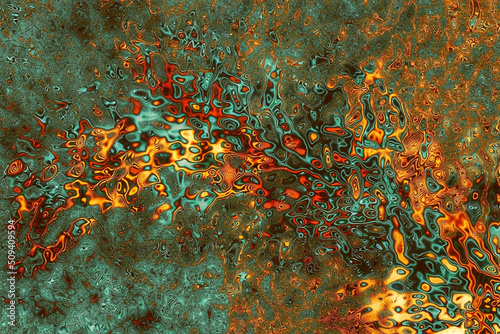 Abstract Gold & Green Psychedelic Fractal Galaxy - a beautiful and dazzling array of liquid fractals in a mesmerizing scene.