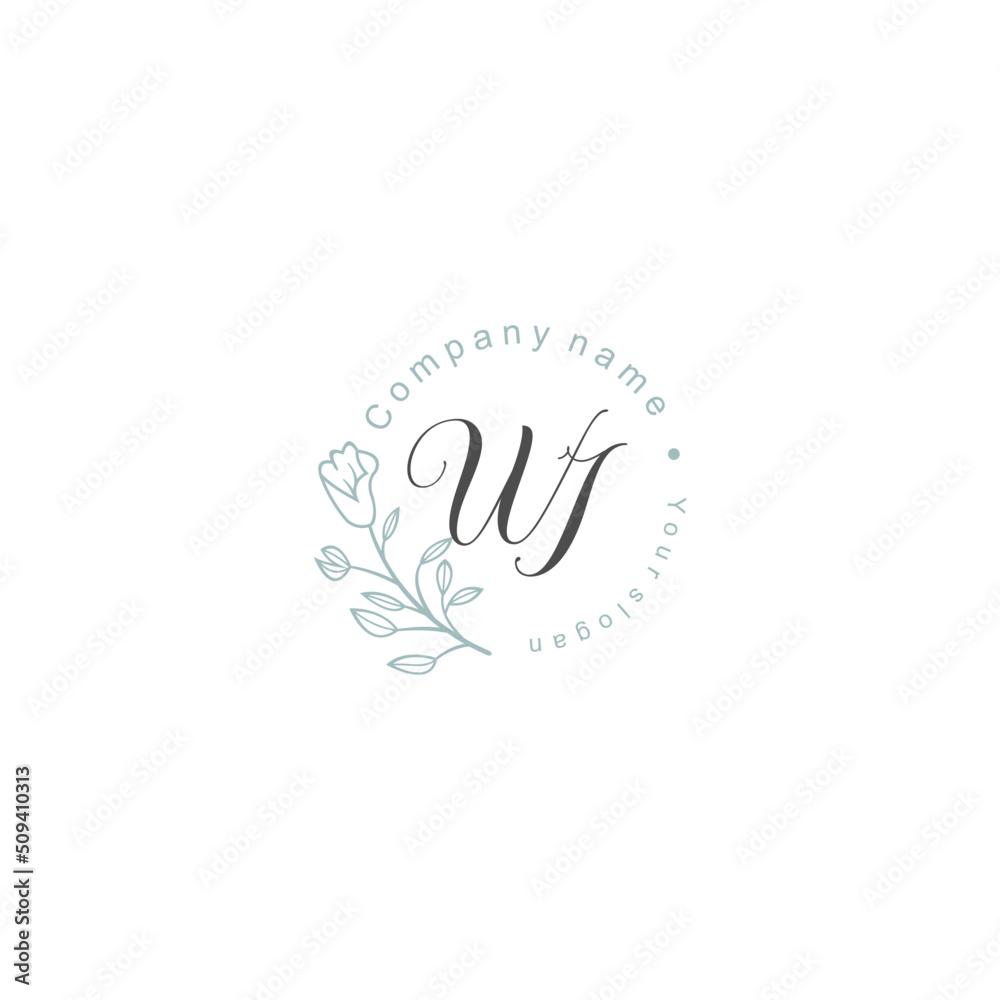 Initial letter WI handwriting with floral frame template Initial letter WI handwriting with floral frame template