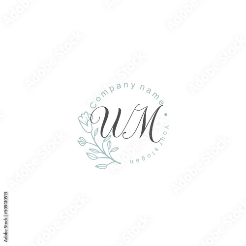 Initial letter WM handwriting with floral frame template