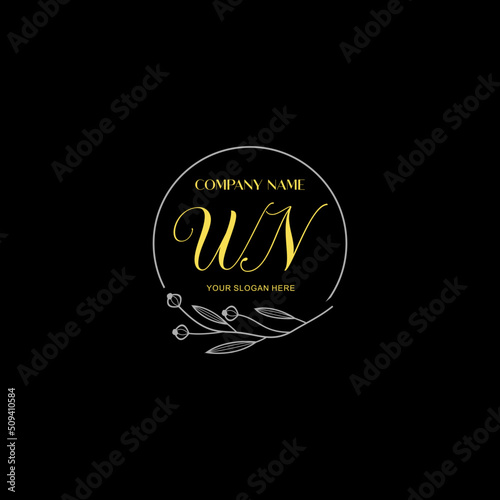 Initial letter WN handwriting with floral frame template