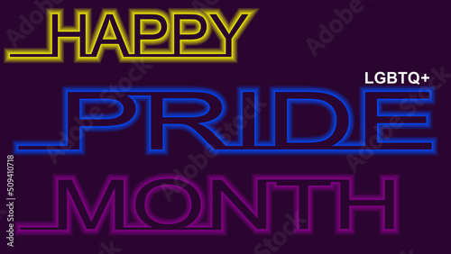 neon LGBTQ+ pride month background. Vector background with rainbow colors and heart shape 