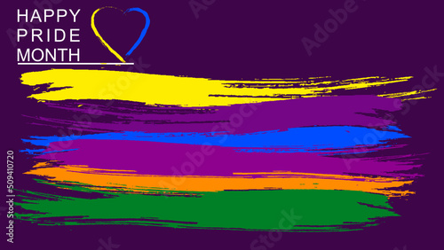 LGBTQ+ pride month background. Vector poster with rainbow colors and heart shape 
