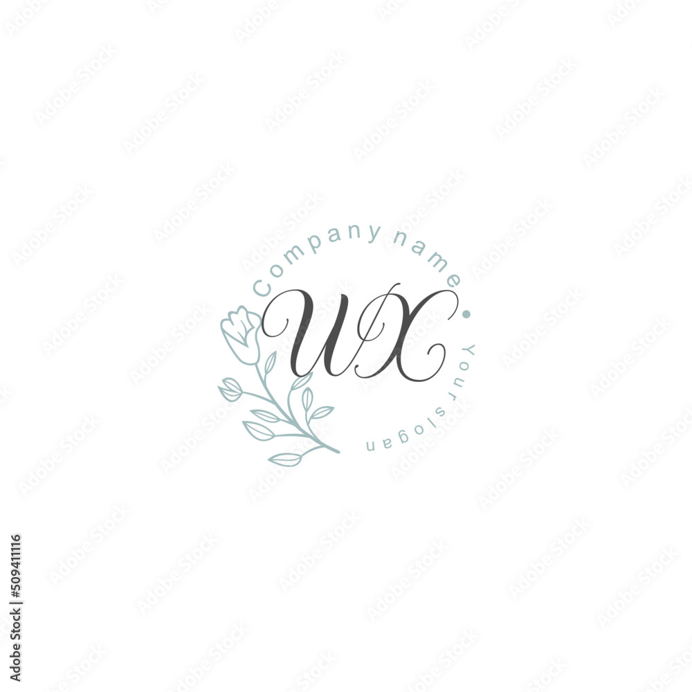 Initial letter WX handwriting with floral frame template
