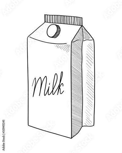 VECTOR CONTOUR DRAWING OF A PACK OF MILK ON A WHITE BACKGROUND