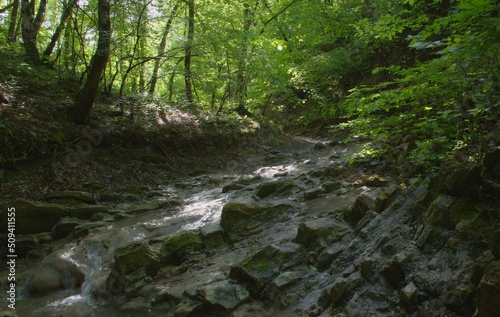 The waterfall descends through a rocky gorge. Novorossiysk.Russia.