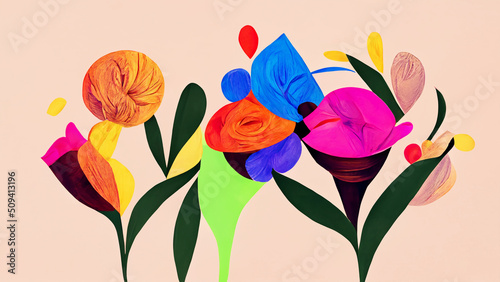 bouquet of tulips spring flower abstract floral background colorful bursting paper flowers vector illustration banner copy space header image creative design textured plant orchid hibiscus #509413196