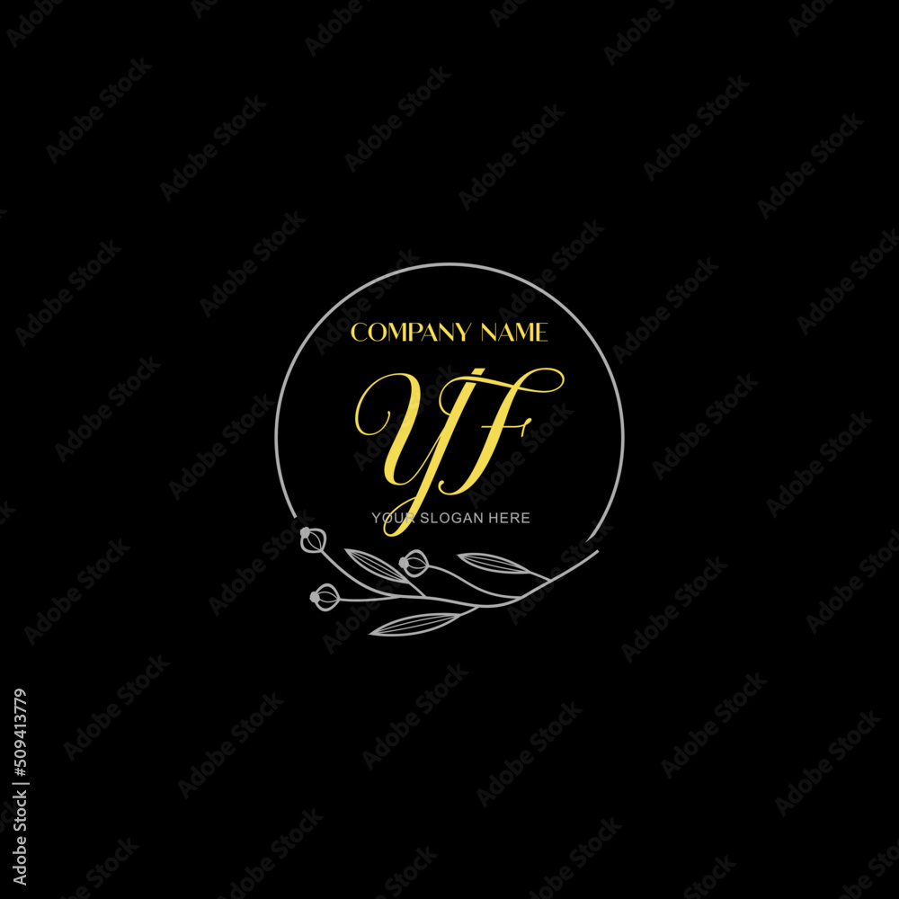 Initial letter YF handwriting with floral frame template Initial letter YF handwriting with floral frame template
