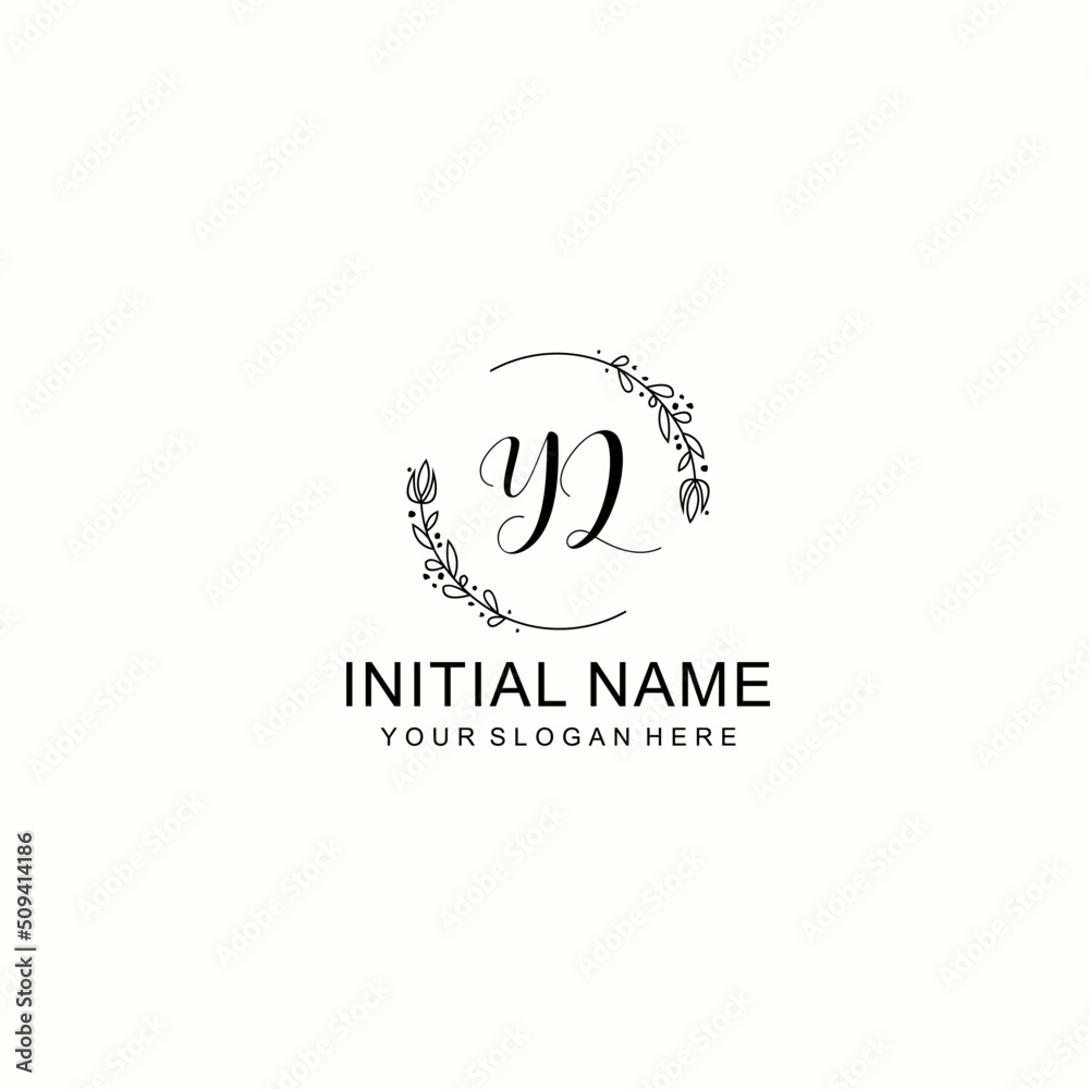Initial letter YL handwriting with floral frame template Initial letter YL handwriting with floral frame template
