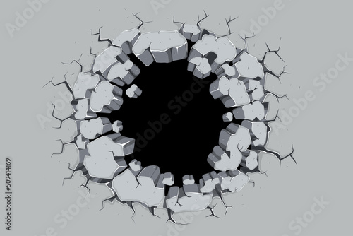 Hole on a broken wall illustration