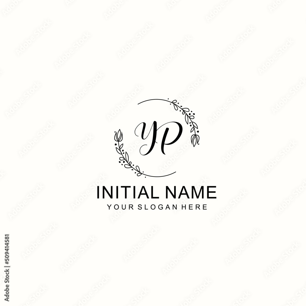 Initial letter YP handwriting with floral frame template Initial letter YP handwriting with floral frame template