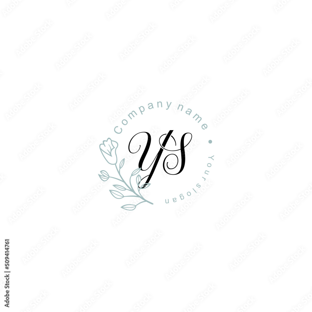 Initial letter YS handwriting with floral frame template Initial letter YS handwriting with floral frame template