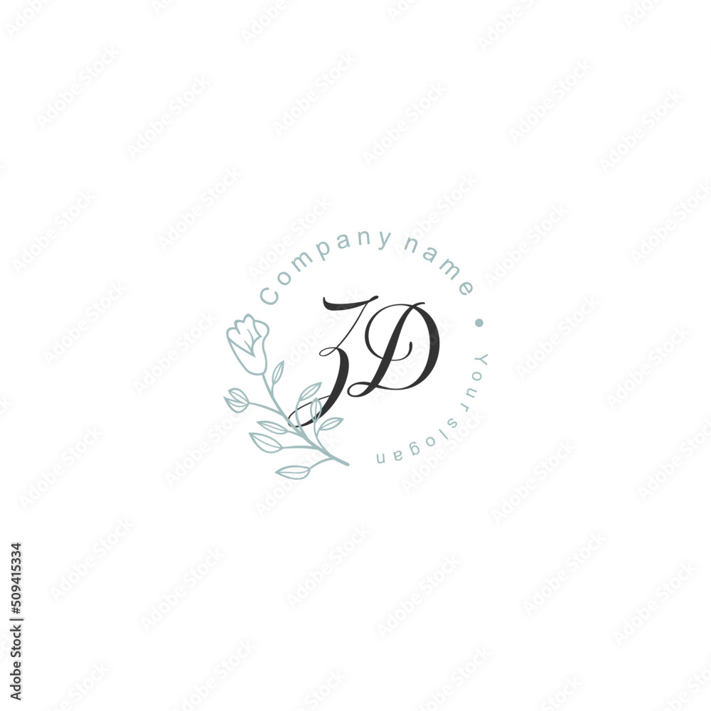 Initial letter ZD handwriting with floral frame template Initial letter ZD handwriting with floral frame template
