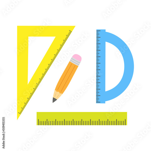 vector illustration of colored rulers and wooden pencil