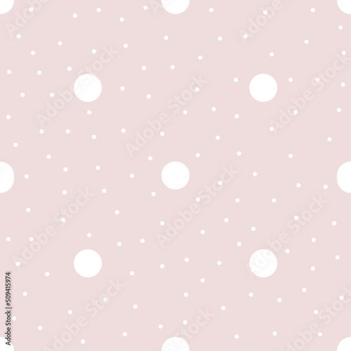 Hand drawn pink, white irregular polka dot texture. Abstract circles background. Texture with random spots. Cute seamless pattern for wedding decor, fabric, textile, wallpapers, gift, wrapping paper