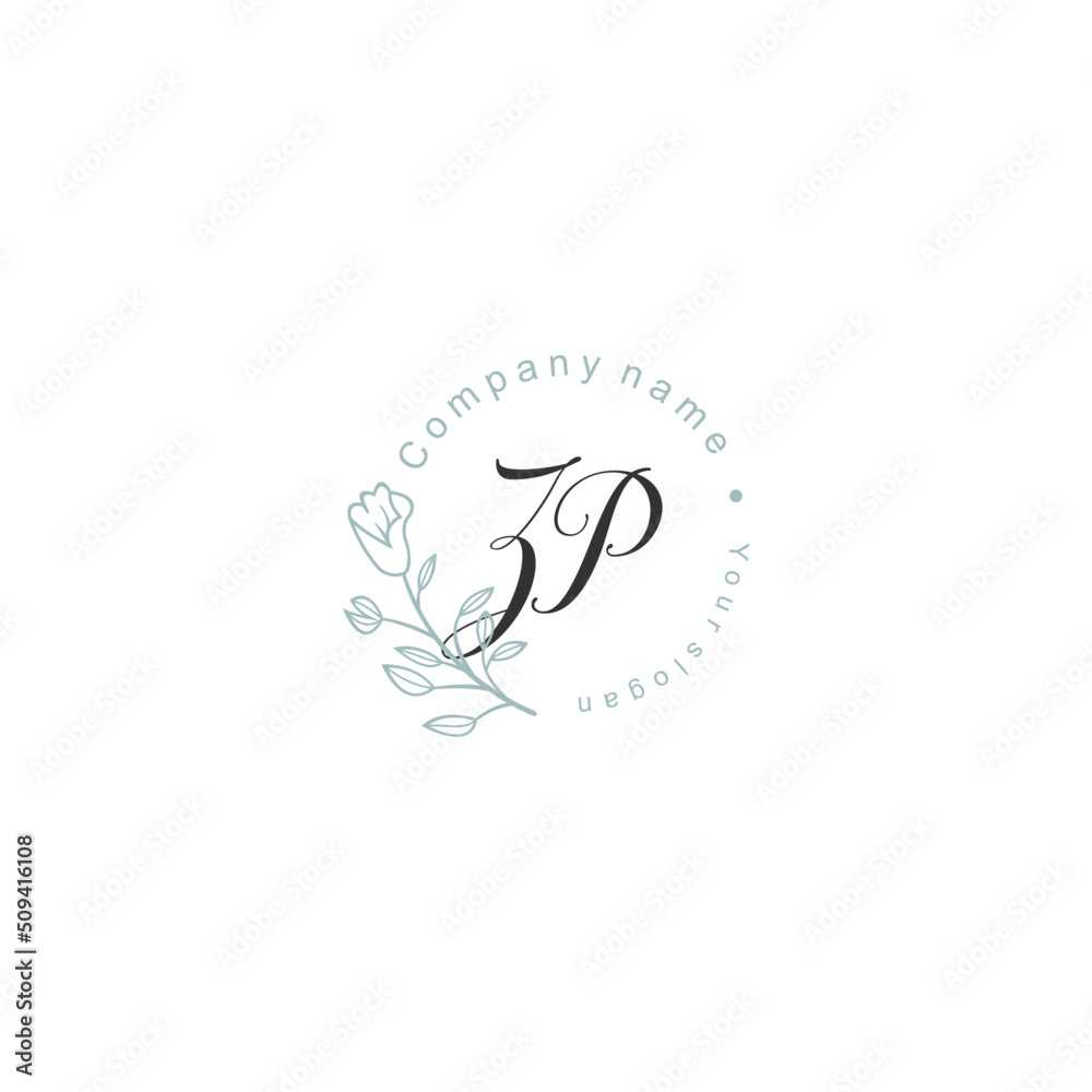 Initial letter ZP handwriting with floral frame template Initial letter ZP handwriting with floral frame template