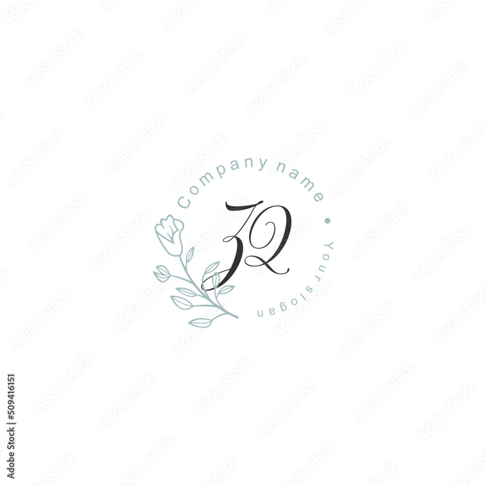 Initial letter ZQ handwriting with floral frame template Initial letter ZQ handwriting with floral frame template
