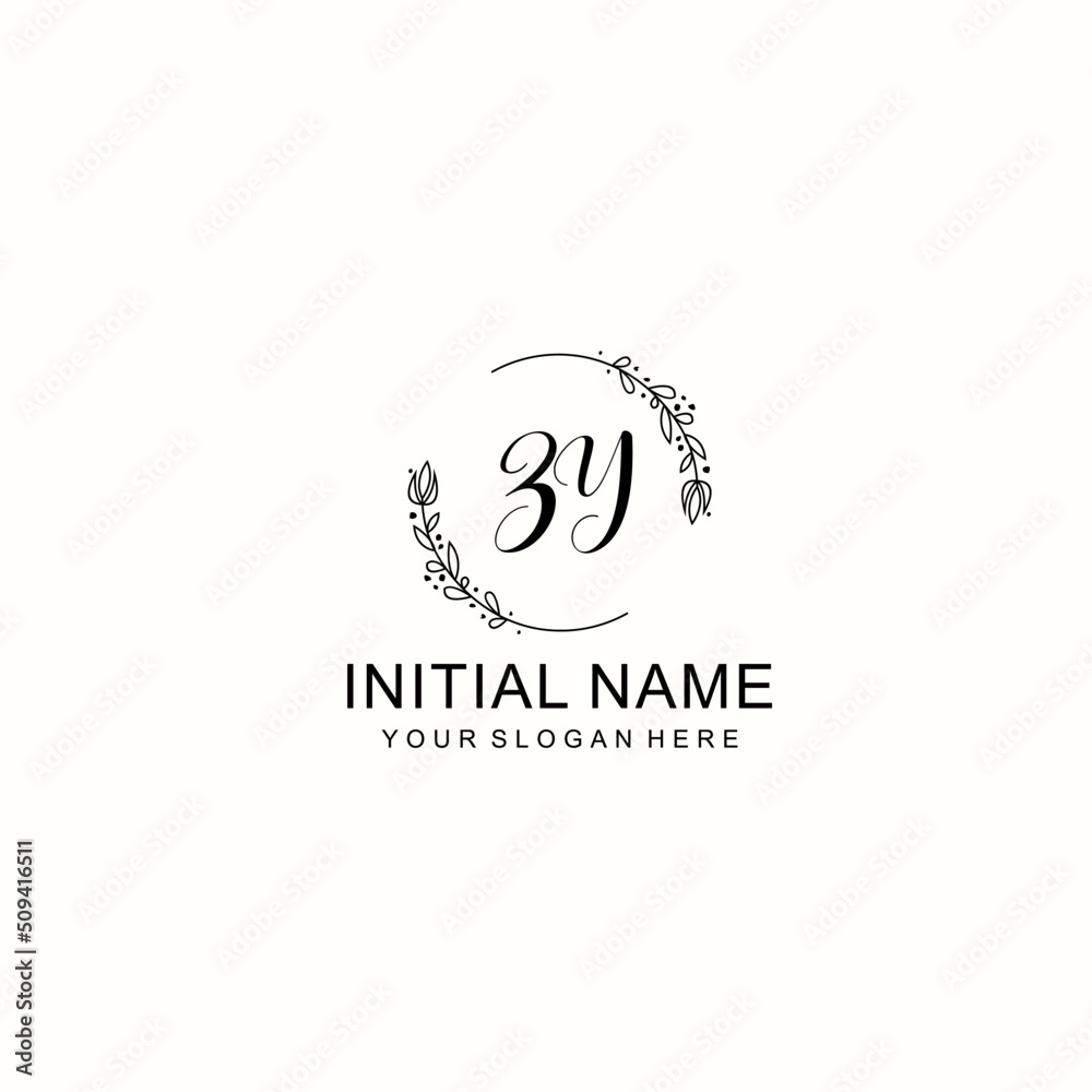 Initial letter ZY handwriting with floral frame template