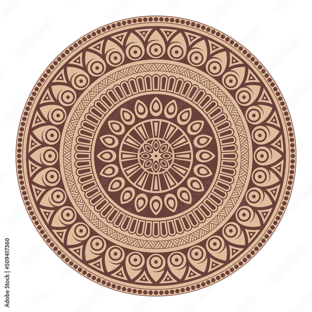 Mandala. Decorative round ornament. Isolated on white background. Arabic, Indian, ottoman motifs. Brown color. For cards, invitations, t-shirts. Vector color illustration.