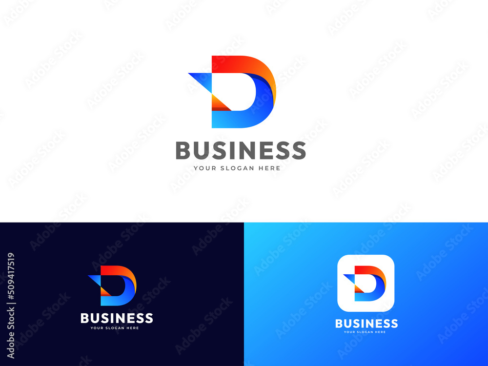 Letter D abstract logo set with geometric gradient design