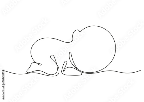 Newborn baby sleep, one art line continuous drawing. Silhouette cute sleeping child in minimalism single outline draw. Little kid is lies on stomach. Vector illustration