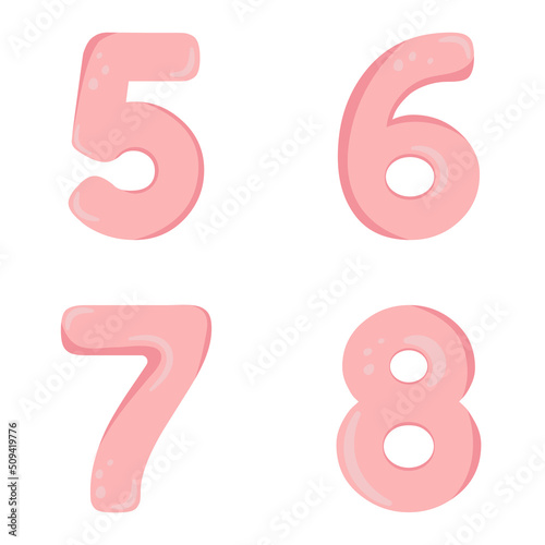 Cute vector set with numbers. Hand drawn illustration in pastel blue pink colour. Doodle and cartoon style. Perfect for happy birthday design in childish style. Baby girl birthday concept