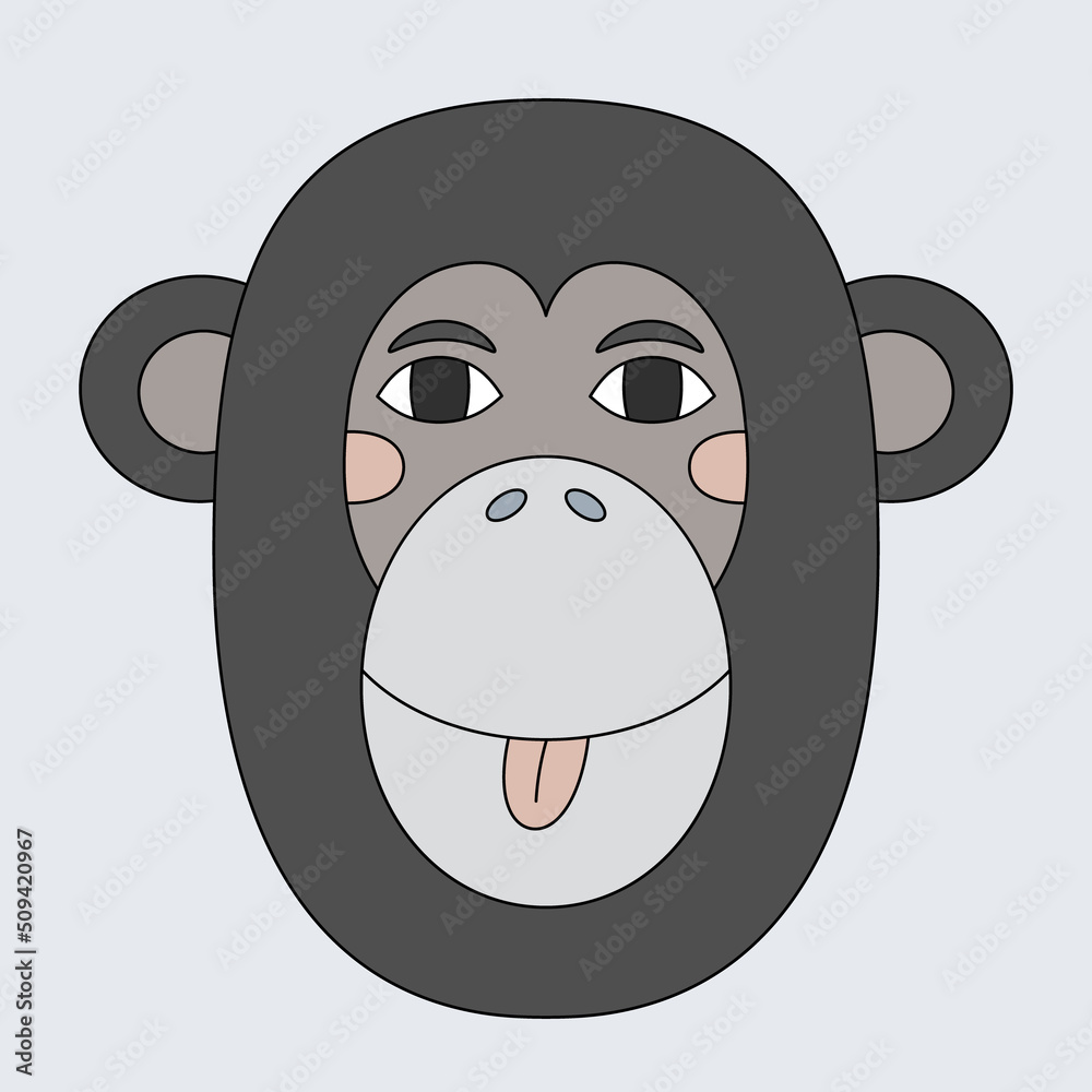 Cartoon smiling monkey head. Flat vector illustration for posters ...
